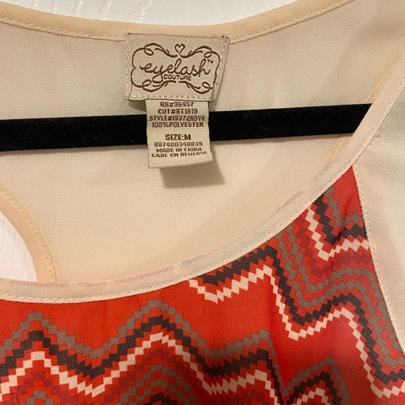 Eyelash Couture Size M Sheer Racerback Red Cream Western Aztec Print Tank Top - Picture 8 of 10